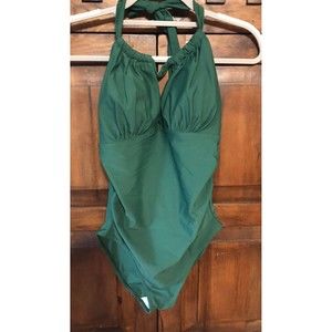 Maternity One-Piece Swimsuit Small, V-Neck Halter, Emerald Green